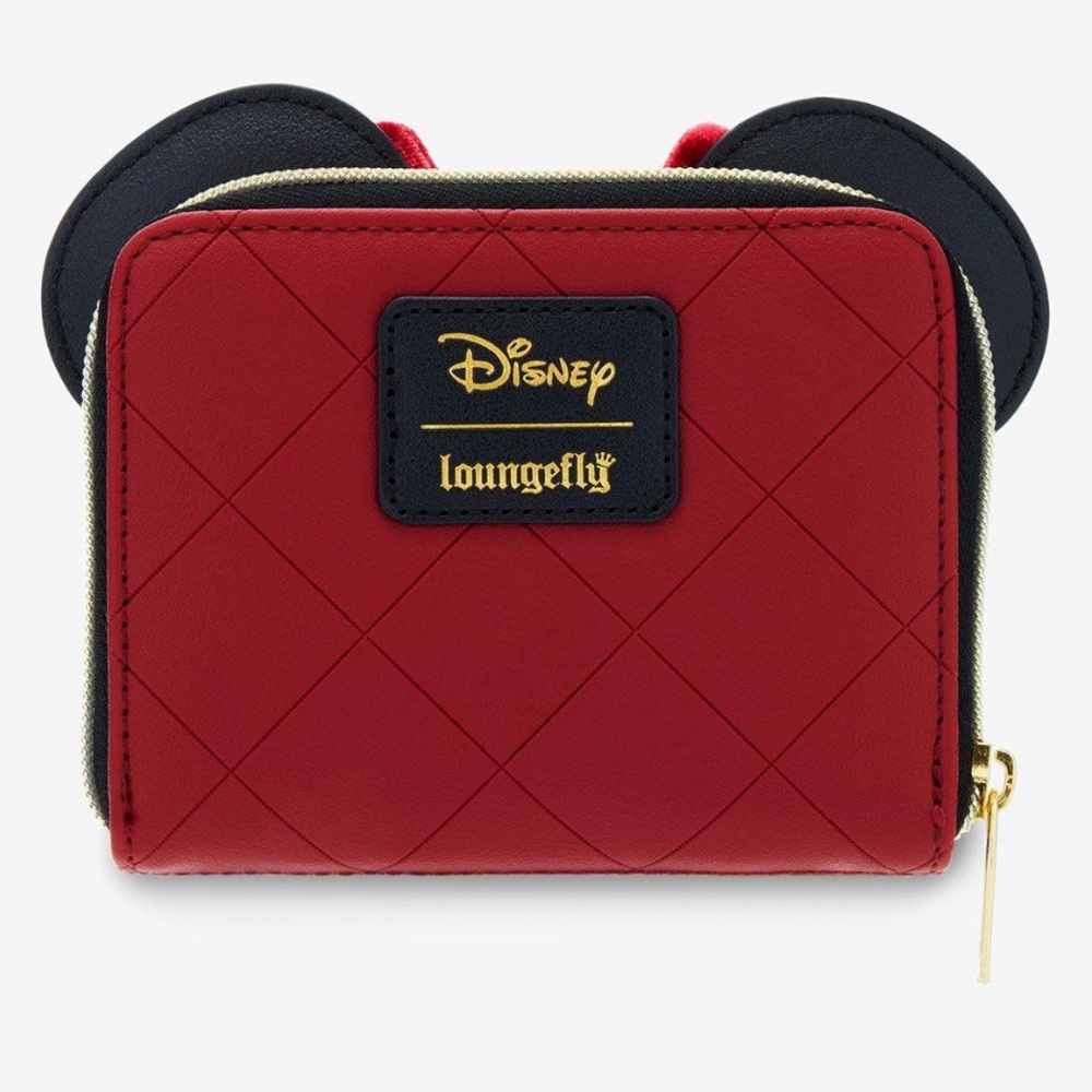 Disney Loungefly Minnie Mouse Burgundy Velvet Bow Mini Zip Wallet - Picture 3 of 10
